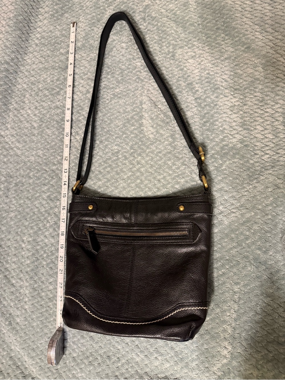 BORN Black Leather Cross-Body Shoulder Bag with Brass Accents